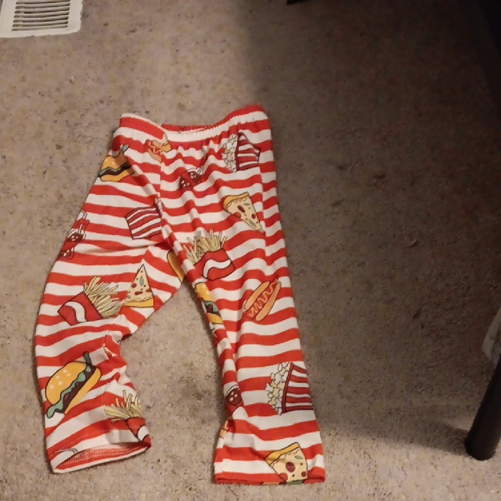 Red and White Striped Food Print Pants